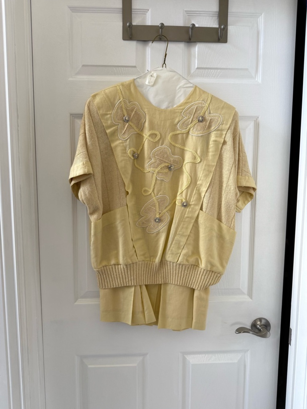 Vintage Yellow Embroidered Short Sleeve Top and Matching Skirt